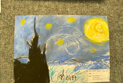 Hvězdná noc, kopie obrazu V. van Gogha, V. Večerek, 3. A, vedla J. Hubová