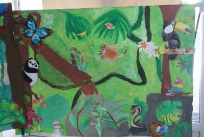 6.C Vv, "Džungle" velkoformátová malba temperou, skupinová práce