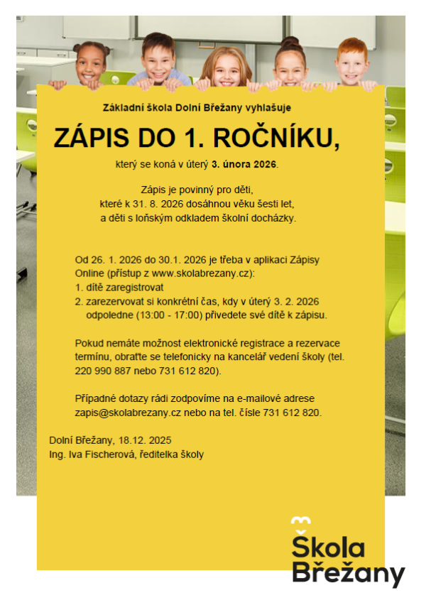 Informace k zápisu do 1. třídy 2026/2027